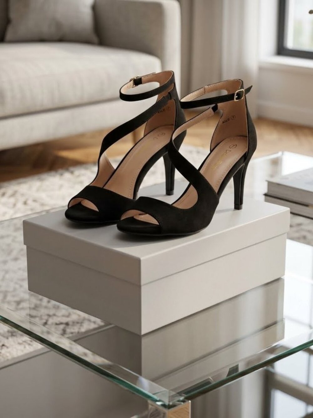 Women's Black Stiletto Ankle Strap Sandals